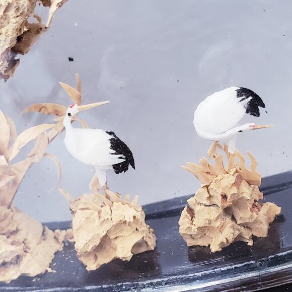 Vintage Chinese Diorama Cork Art Carving Glass Case~Pagoda/Trees/Cranes - Picture 8 of 10